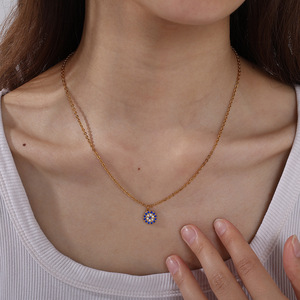 Collier Œil Turc pour Femme, Chaîne en Or avec Pendentif Rond en Zirconia, Chaîne de Clavicule, Bijou Tendance, Idéal Cadeau - Product Image 4