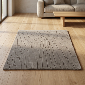 Tapis de sol moderne en polypropylène Aubusson géométrique neutre, fabriqué à la machine, antidérapant et résistant aux taches pour salon et chambre à coucher - Product Image 2