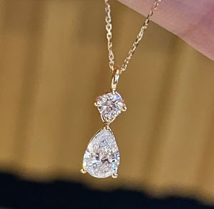 Xinfly oro giallo oro giallo 1.5ct collana di diamanti coltivati da laboratorio Au750 pera catena di maglie per matrimoni regali di fidanzamento - Product Image 1