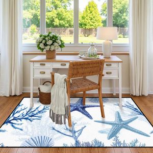 พรมลายปลาดาวชายทะเล ขนาด 2'x3' <span class=keywords><strong>สี</strong></span><span class=keywords><strong>ฟ้า</strong></span> ลายทะเล <span class=keywords><strong>ปะการัง</strong></span> เปลือกหอย ซักได้ ขนสั้น - Product Image 4