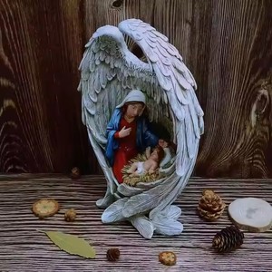 Statua del <span class=keywords><strong>presepe</strong></span> artigianale in resina statuetta madre maria Baby gesus angelo ala-elegante scena realizzata maria e gesì - Product Image 3