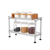 Étagère de rangement en fil métallique à 2 niveaux pour comptoir, mini-étagère de cuisine DIY avec tapis en PP sur table