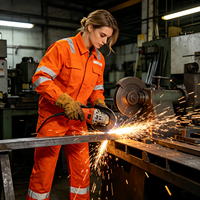 Combinaison de travail orange haute visibilité, résistante au feu, certifiée EN, 2 pièces, anti-étincelles, antistatique, avec bande réfléchissante, veste FR et pantalon cargo