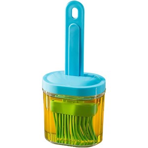 <b>Silicone</b> Oil Brush With Container For <b>Baking</b> And Barbecue High Temperature Resistant Dishwasher Safe Green Yellow White - Product Image 1