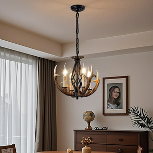Lámpara de Araña de Resina con Diseño de Asta de Ciervo, <span class=keywords><strong>Estilo</strong></span> Americano Retro, para Sala de Estar, <span class=keywords><strong>Comedor</strong></span>, Decoración Nórdica Creativa para Cafetería, Casa de Huéspedes o Cabaña - Product Image 5