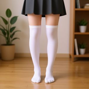 Chaussettes hautes pour femmes Lz108, couleur unie, tricotées, épaisseur standard, style régulier, usage quotidien - Product Image 2