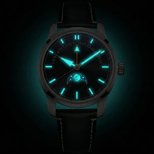 Relojes de Vestir Formales con Fase Lunar Mecánica, Fecha Retrograda Automática, Esfera Azul con Guilloché Radial, Logotipo Personalizado OEM - Product Image 3