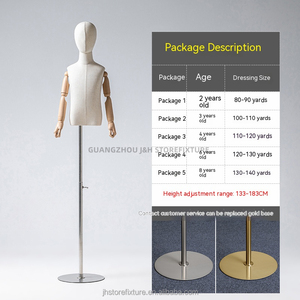 Exhibición de tienda de niños, brazos flexibles de medio cuerpo de madera, maniquí de bebé, altura ajustable, base de metal, maniquíes de torso para niños - Product Image 6