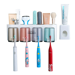 Support mural pour brosses à dents sans perçage avec distributeur de dentifrice, gobelet de rinçage et boîte de rangement pour salle de bain - Product Image 5