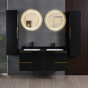 Lavabo de <span class=keywords><strong>baño</strong></span> doble <span class=keywords><strong>y</strong></span> gabinete lateral <span class=keywords><strong>y</strong></span> espejo redondo inteligente para tocador de <span class=keywords><strong>baño</strong></span> en Europa - Product Image 1