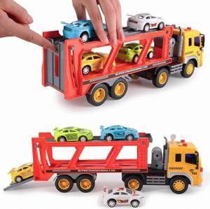 Voitures jouets à friction avec lumières et sons, produit 1:16, remorque de transport de voitures avec 4 mini-camions - Product Image 1
