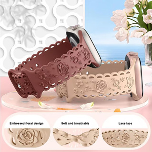 FORWELLENY-Correa de silicona con grabado floral para Apple Watch Ultra2, 49mm, 45, 44, 42, 41, 40mm, 38mm - Product Image 2