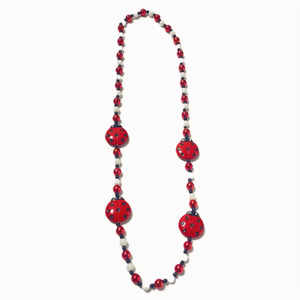 Collana di Perline Artigianale a Tema Insetto Coccinella - Colore <span class=keywords><strong>Rosso</strong></span> e Bianco, Ideale per Carnevale e Feste - Product Image 1