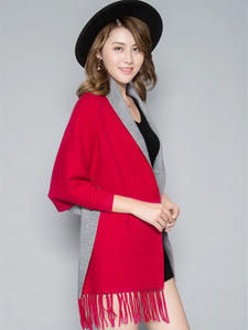 Otoño/Invierno mujer capa de doble cara Pashmina bufanda con flecos y manga Cachemira mezcla capa abrigo - Product Image 6