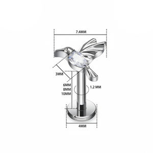 مجموعة أقراط حيوانية من التيتانيوم G23 على شكل سلحفاة بحرية وبجعة، مقاس 16G، حلق صغير للتراغوس والهيليكس والكونش، ثقب مسطح الظهر - Product Image 3