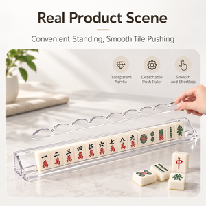 Custom Clear Acrylic American Mahjong Rack with Pusher 18 Inch Wave Tortoiseshell Mahjong Row Ruler <b>Tile</b> Holder 4-Player - Product Image 2