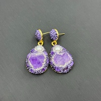 Kalung Tungsten Amethyst Alami dengan Inlay Kristal Ceko Set Empat Bagian Desain Bunga Tanaman Gaya Prancis-Niche Perhiasan Wanita