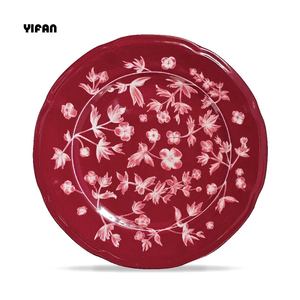 Service de table en porcelaine fine rouge jujube, motif floral délicat, idéal pour mariages à thème champêtre / hôtels / restaurants / fêtes - Product Image 3