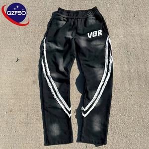 QZFSO Manufacturer Custom Vintage Stone Washed High Street Distressed <b>Applique</b> Embroidery French Terry Cotton Heavyweight Men - Product Image 1