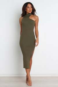 Mujeres Sexy <span class=keywords><strong>Cut</strong></span> Out <span class=keywords><strong>Side</strong></span> Slit Bodycon Vestido de punto Midi - Product Image 2