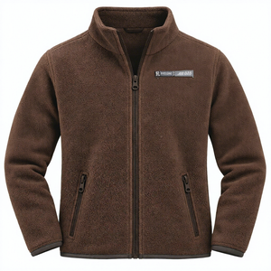 Chaqueta de Forro Polar Marrón Personalizada con Cierre Completo, Cuello Alto, Ropa de Invierno, Abrigo Térmico Suave y Cálido para Hombre, Estilo Casual Deportivo - Product Image 1