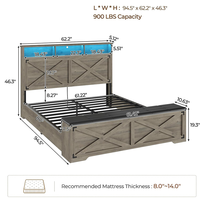 Modern 3-delige op maat gemaakte kleurige kingsize bedset met 2 nachtkastjes, hoofdbord en metalen accenten, milieuvriendelijk appartement slaapkamermeubilair