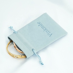 Nouveau Sac à cordon en microfibre bleu ciel de luxe pour bijoux, avec logo personnalisé, pour emballage cadeau, bagues, boucles d'oreilles et protection anti-poussière - Product Image 4