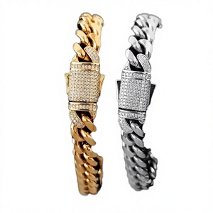 Bracelet chaîne Hip Hop pour homme, plaqué or, en alliage d'argent, micro-pavé de cristaux et strass, bijou cadeau - Product Image 3