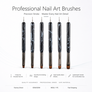 Ensemble de 6 pinceaux à ongles en gel ovales et ronds, manche en plastique de luxe, poils en nylon durables, kit de manucure personnalisable pour salon - Product Image 1