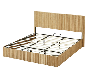King <b>Size</b> Modern Convertible Lift up Storage <b>Bed</b> <b>Frame</b> Wooden Corrugated Curved Lines Hydraulic Storage/No Box Spring Needed - Product Image 2