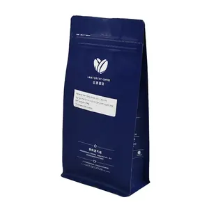 Individuelle 454 g 2 lb blaue achtseitige versiegelnde seitliche versiegelungsbeutel für kaffeebohnen verpackungsbeutel mit flachem boden kaffeebeutel mit ventil