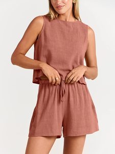 Saldi di Liquidazione Liu Ming: Completo Estivo Sexy <span class=keywords><strong>in</strong></span> <span class=keywords><strong>Lino</strong></span> Stampato Personalizzato per <span class=keywords><strong>Donna</strong></span>, Top Corto e Pantaloncini - Product Image 6