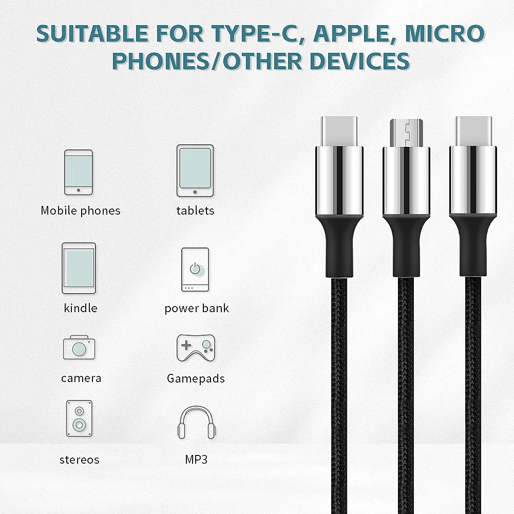 Chaveiros com cabo de carregamento 3 em 1 para smartphones promocionais USB, chaveiros portáteis com cabos para carregar telefones, cabo de carregamento