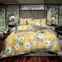Parures de lit d'été Super King Size, vente chaude d'usine, housse de couette en fibre de lyocell jaune, motif végétal, draps durables