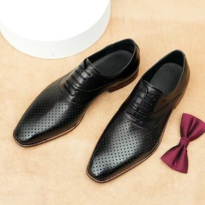 Chaussures habillées Oxford en cuir véritable à bout pointu, à lacets, respirantes, pour l'été, le bureau et la carrière, couleur unie pour hommes - Product Image 4