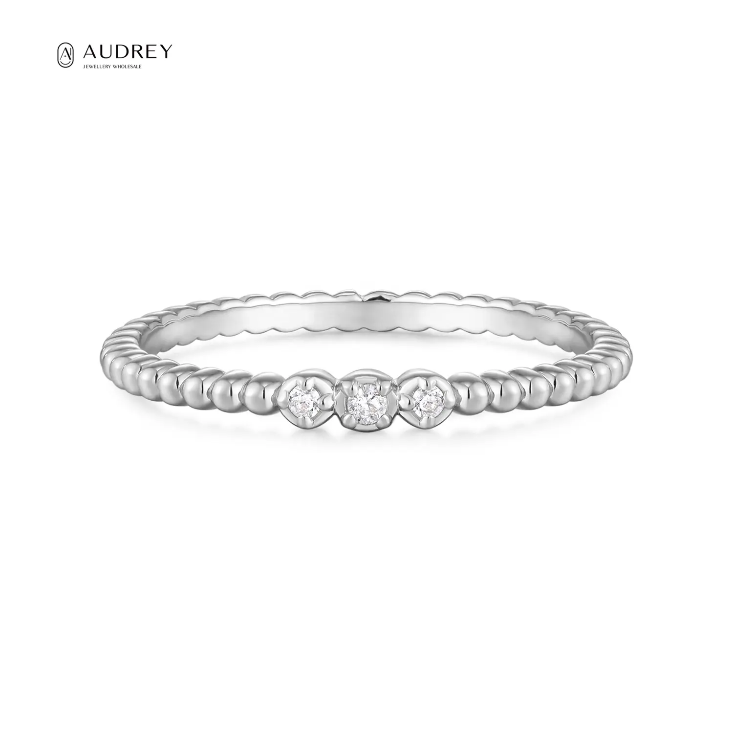 Audrey Pebble Stackable O Ring Cubic Zirconia Plated White Gold 925 Sterling Silver Wedding Bands Eternity Rings Jewelry Women