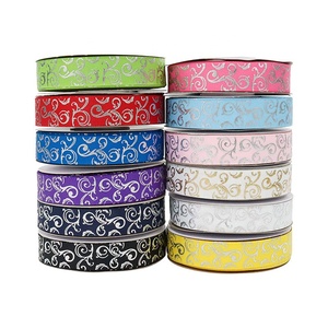 Venda quente 2.2CM Hot Stamping Impresso Floral Webbing Bow Fita De Presente De Poliéster Fita - Product Image 1