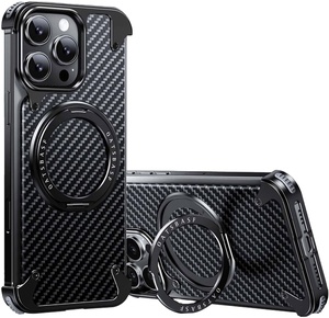 Coques de téléphone colorées en fibre de carbone de moyenne densité, design professionnel, avec support anneau magnétique invisible, pour iPhone 16 - Product Image 1