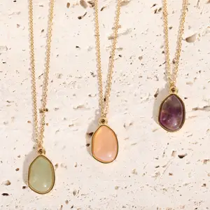 Collier en acier inoxydable forme irrégulière 3 couleurs en pierre naturelle nouveau collier de mode en pierre précieuse collier de pédant pour les femmes