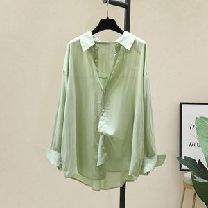 Summer Korean Version <b>Women's</b> Draped <b>Long</b> <b>Sleeve</b> <b>White</b> Soft Shirt Versatile Loose Casual Thin Woven Button Simple - Product Image 5