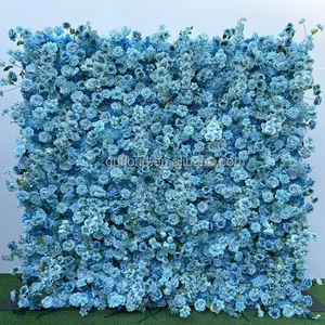 Rouleau mural de fleurs artificielles en soie L48 5D 8x8, bleu ciel clair, en tissu, pour toile de fond décorative de mariage et événements - Product Image 2