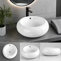 Lavabo rond moderne extra profond de 190 mm, en forme de galet de 420 mm, à poser sur comptoir, avec trop-plein, pour projets hôteliers