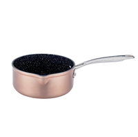Ensemble de 3 casseroles en granit rose doré antiadhésives, en aluminium, avec couvercles en verre et fond à induction