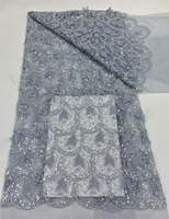 NI.AI Tissu en dentelle nigériane de luxe perlée, maille brodée de sequins, idéal pour robes de mariée et Asoebi pour filles - Grande Vente