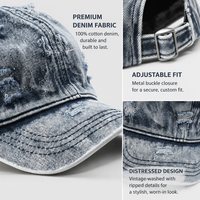 Casquette de baseball en jean vintage déchirée et délavée, ajustable, respirante, imperméable, pour l'extérieur, les voyages et les occasions formelles