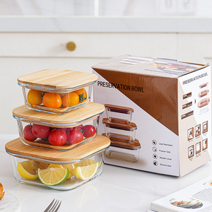 Couvercle en bois de bambou Boîte à lunch en verre Four à micro-ondes Bol de conservation des aliments de qualité alimentaire spécial Récipient alimentaire - Product Image 4