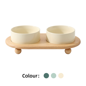 Shamitao Çevre Dostu Seramik Kedi Köpek Mama ve Su Kabı Bambu Standlı Yükseltilmiş Tabak Yuvarlak Şekilli Servikal Omurga Dostu Evcil Hayvan Mama Kapları Besleyiciler - Product Image 2
