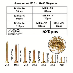 Tapping Screws M3.5 X 12-35 520pcs Color Zinc Phillips Countersunk Drywall Screw Set Metric Carbon Steel Grade A - Product Image 3