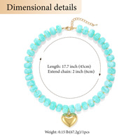 Collier personnalisé 2026, nouveau, coloré, en résine acrylique épaisse, avec perles et pendentif cœur gonflé doré, collier statement pour femme