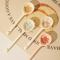Cuillère à long manche en céramique motif ours de dessin animé – Style simple pour desserts et thé au lait – Tendance Internet